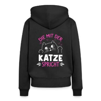 Die Mit Der Katze Spricht Katze Kätzchen Kater Cat - Frauen Premium Bio Hoodie - Schwarz - Hinten - Julia (174cm)