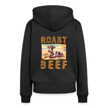 Rôti de bœuf Vache Vacances Plage Bain de soleil Rôti de bœuf - Sweat à capuche Premium bio Femme - noir - Dos - Julia (174cm)