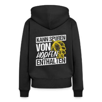 Kann Spuren Von Hopfen Enthalten Saufen Sauftour B - Frauen Premium Bio Hoodie - Schwarz - Hinten - Julia (174cm)