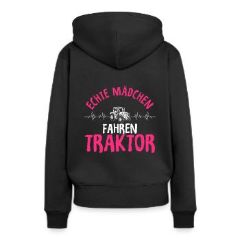 Echte Mädchen Fahren Traktor Herzschlag Trecker La - Frauen Premium Bio Hoodie - Schwarz - Hinten - Julia (174cm)