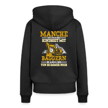 Manche spielen in ihrer Kindheit mit Bagger - Frauen Premium Bio Hoodie - Schwarz - Hinten - Julia (174cm)
