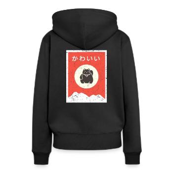 Chat Kawaii Anime Vintage - Sweat à capuche Premium bio Femme - noir - Dos - Julia (174cm)
