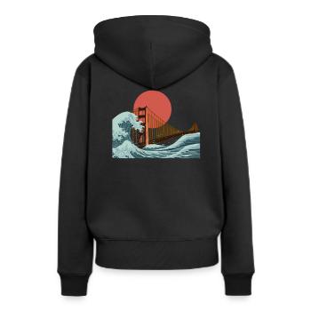 Golden Gate San Francisco vague - Sweat à capuche Premium bio Femme - noir - Dos - Julia (174cm)