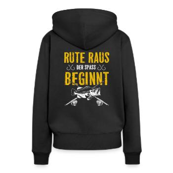 Rute raus der Spaß beginnt - Frauen Premium Bio Hoodie - Schwarz - Hinten - Julia (174cm)