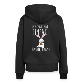 Ich mag halt einfach Hasen - Frauen Premium Bio Hoodie - Schwarz - Hinten - Julia (174cm)