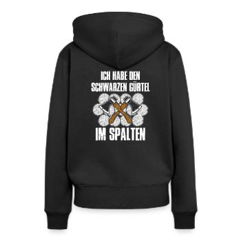 Schwarzen Gürtel im Spalten - Frauen Premium Bio Hoodie - Schwarz - Hinten - Julia (174cm)