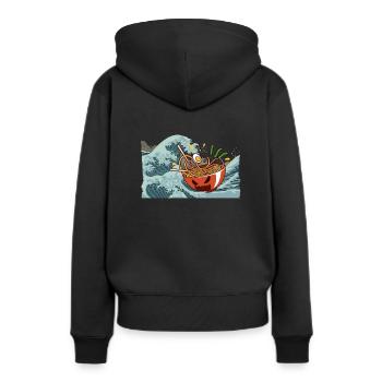 Vague Ramen Kanagawa - Sweat à capuche Premium bio Femme - noir - Dos - Julia (174cm)