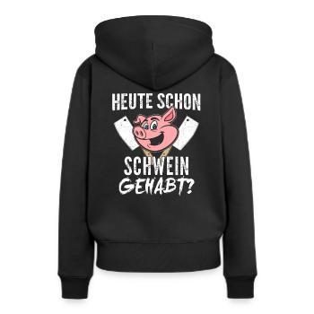 Heute Schon Schwein Gehabt Metzger - Frauen Premium Bio Hoodie - Schwarz - Hinten - Julia (174cm)