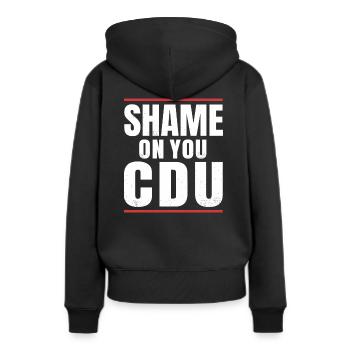 CDU Shame On You CDU - Frauen Premium Bio Hoodie - Schwarz - Hinten - Julia (174cm)