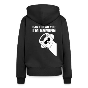 CANT HEAR YOU IM GAMING - Frauen Premium Bio Hoodie - Schwarz - Hinten - Julia (174cm)