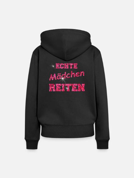 ECHTE MAeDCHEN reiten GLITZER - Frauen Premium Bio Hoodie - Schwarz