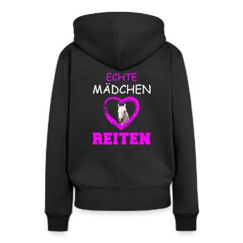 ECHTE MAeDCHEN REITEN - Frauen Premium Bio Hoodie - Schwarz - Hinten - Julia (174cm)