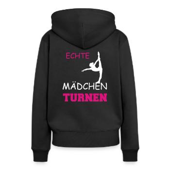 ECHTE MAeDCHEN TURNEN - Frauen Premium Bio Hoodie - Schwarz - Hinten - Julia (174cm)