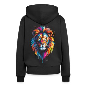 Mehrfarbiger Löwe - Frauen Premium Bio Hoodie - Schwarz - Hinten - Julia (174cm)