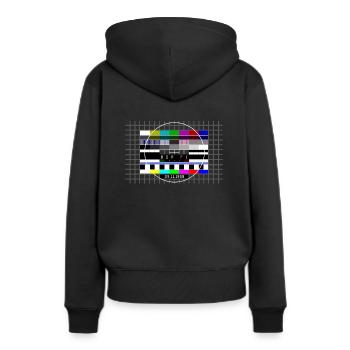 DDR Testbild zum Mauerfall mit Datum 09.11.1989 - Frauen Premium Bio Hoodie - Schwarz - Hinten - Julia (174cm)