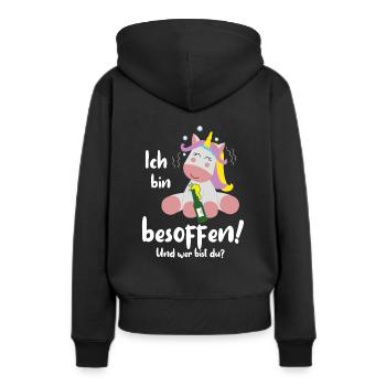 Ich Bin Besoffen und Ưer Bist Du? - Funny Unicorn - Frauen Premium Bio Hoodie - Schwarz - Hinten - Julia (174cm)