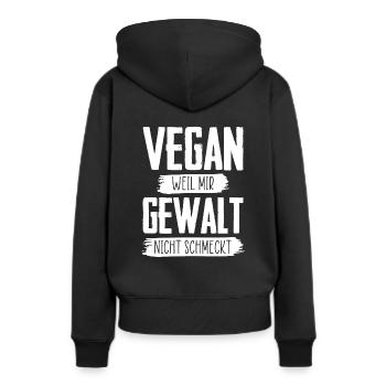 Vegan weil mir Gewalt nicht schmeckt - Frauen Premium Bio Hoodie - Schwarz - Hinten - Julia (174cm)