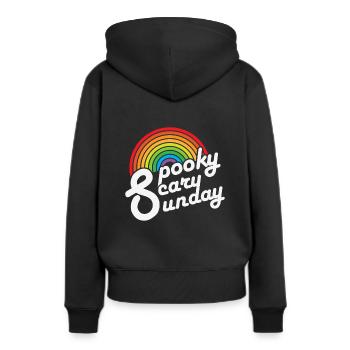 Spooky Scary Sunday Trendy Retro Rainbow - Frauen Premium Bio Hoodie - Schwarz - Hinten - Julia (174cm)