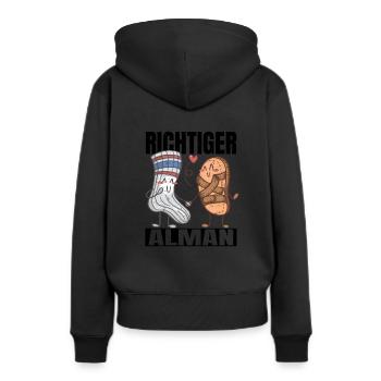 Richtiger Alman Sandalen & Socken Deutsch - Frauen Premium Bio Hoodie - Schwarz - Hinten - Julia (174cm)