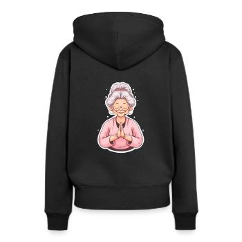 Yoga Grandma - Frauen Premium Bio Hoodie - Schwarz - Hinten - Julia (174cm)