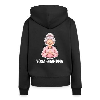 Yoga Grandma - Frauen Premium Bio Hoodie - Schwarz - Hinten - Julia (174cm)