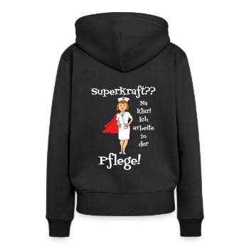 Superkraft na klar! Krankenschwester Pflegekraft - Frauen Premium Bio Hoodie - Schwarz - Hinten - Julia (174cm)