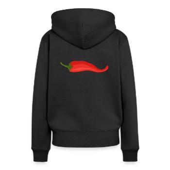 Chili Chilischote rot - Frauen Premium Bio Hoodie - Schwarz - Hinten - Julia (174cm)