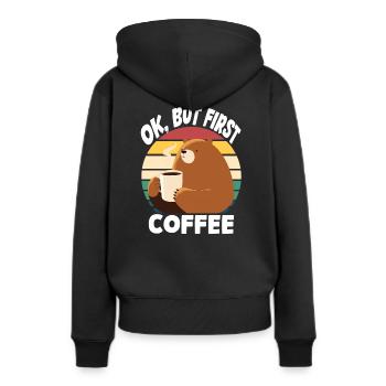 Ok, aber erst Kaffee - Bär - Frauen Premium Bio Hoodie - Schwarz - Hinten - Julia (174cm)