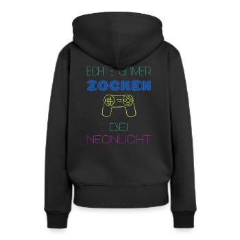 Echte Gamer zocken - Frauen Premium Bio Hoodie - Schwarz - Hinten - Julia (174cm)