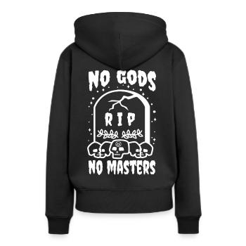 Pas de dieux pas de maîtres - Sweat à capuche Premium bio Femme - noir - Dos - Julia (174cm)