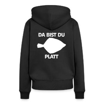 Da Bist Du Platt Geschenk Angler Scholle Ostsee - Frauen Premium Bio Hoodie - Schwarz - Hinten - Julia (174cm)