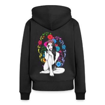 Fleurs Printemps Fantaisie Sexy Fille Printemps Début - Sweat à capuche Premium bio Femme - noir - Dos - Julia (174cm)