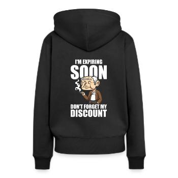 Pension de retraité drôle N’oubliez pas ma réduction - Sweat à capuche Premium bio Femme - noir - Dos - Julia (174cm)