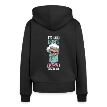 Pension de retraité N’oubliez pas ma réduction - Sweat à capuche Premium bio Femme - noir - Dos - Julia (174cm)