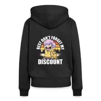 Pension de retraité N’oubliez pas ma réduction - Sweat à capuche Premium bio Femme - noir - Dos - Julia (174cm)