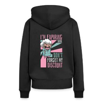 Pension de retraité N’oubliez pas ma réduction - Sweat à capuche Premium bio Femme - noir - Dos - Julia (174cm)