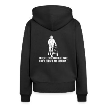 Pension de retraité N’oubliez pas ma réduction - Sweat à capuche Premium bio Femme - noir - Dos - Julia (174cm)