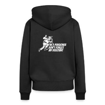 Pension de retraité N’oubliez pas ma réduction - Sweat à capuche Premium bio Femme - noir - Dos - Julia (174cm)