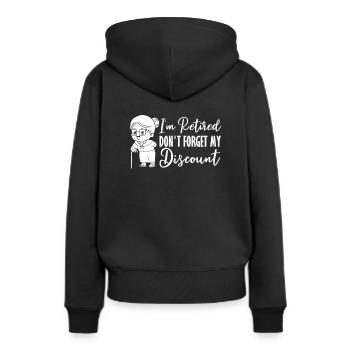 Pension de retraité drôle N’oubliez pas ma réduction - Sweat à capuche Premium bio Femme - noir - Dos - Julia (174cm)