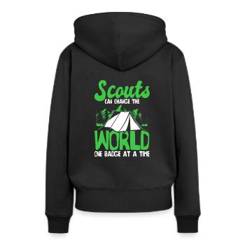 Insigne scout - Sweat à capuche Premium bio Femme - noir - Dos - Julia (174cm)
