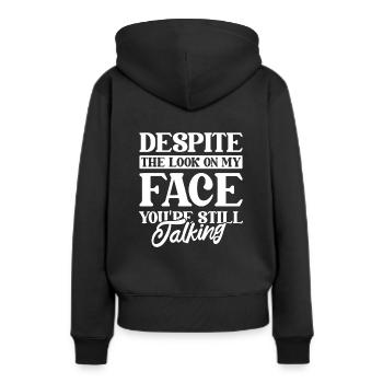 Humour noir grossier - Sweat à capuche Premium bio Femme - noir - Dos - Julia (174cm)