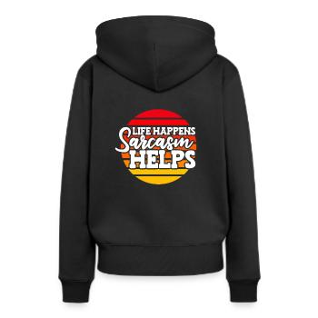 Schwarzer Humor - Frauen Premium Bio Hoodie - Schwarz - Hinten - Julia (174cm)