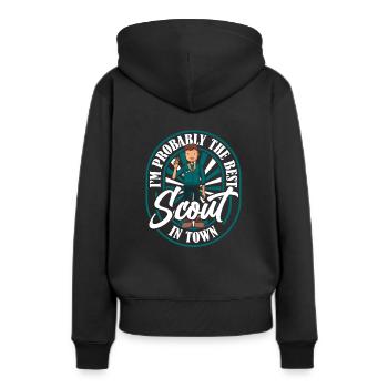 Insigne scout - Sweat à capuche Premium bio Femme - noir - Dos - Julia (174cm)