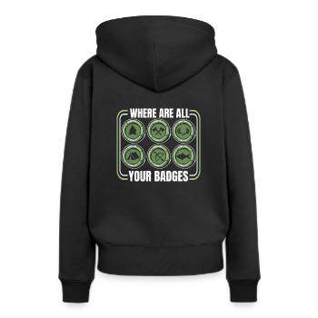 Insigne scout - Sweat à capuche Premium bio Femme - noir - Dos - Julia (174cm)