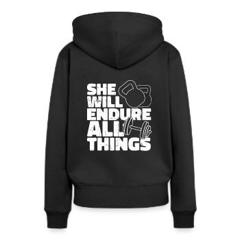 Haltérophilie Haltérophilie Transpiration - Sweat à capuche Premium bio Femme - noir - Dos - Julia (174cm)