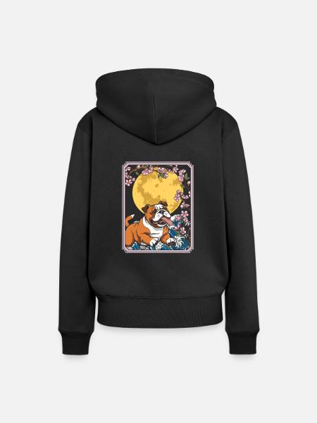 Bulldogge Japan Cherry Blossom Moon - Dame Premium hoodie, økologisk bomuld - sort