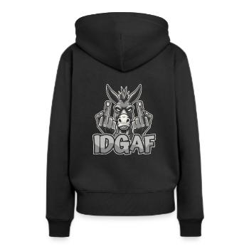 Muli Esel Idgaf - Frauen Premium Bio Hoodie - Schwarz - Hinten - Julia (174cm)