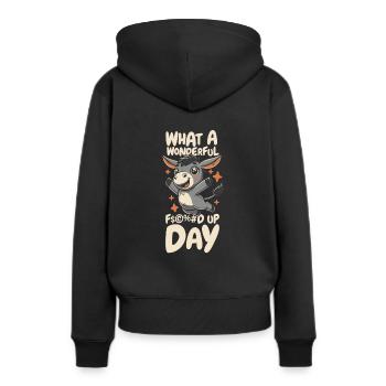 Muli Esel Fucked Up Day - Frauen Premium Bio Hoodie - Schwarz - Hinten - Julia (174cm)