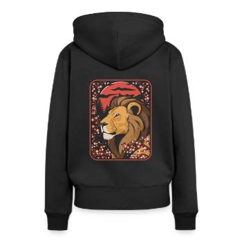 Löwe Japan Cherry Blossom Moon - Frauen Premium Bio Hoodie - Schwarz - Hinten - Julia (174cm)
