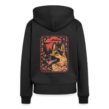 Schäferhund Japan Cherry Blossom Moon - Frauen Premium Bio Hoodie - Schwarz - Hinten - Julia (174cm)